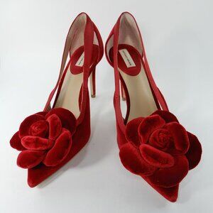 ANTONIO MELANI Ester Velvet Red Flower Heel Pumps Size 8 Pointed Toe NEW